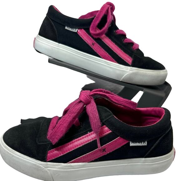 Hurley Boardy Faux Suede Black Pink Canvas Skateboarding Sneaker Girls Sz 2 - Picture 1 of 8